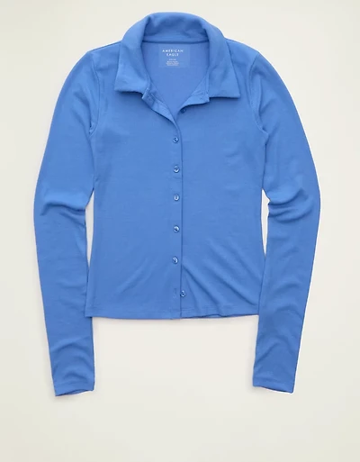 AE Button-Up Long-Sleeve Polo Shirt