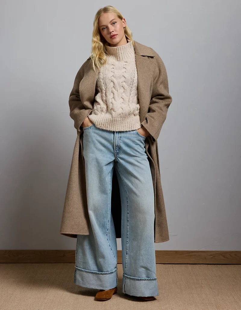 Chandail à col cheminée rétréci style cocon haut de gamme AE77