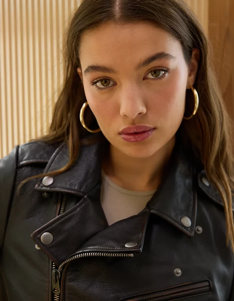 Veste de style motard en cuir AE77