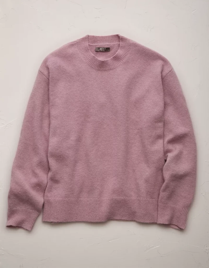 AE77 Premium Cashmere-Blend Crew Neck Boyfriend Sweater