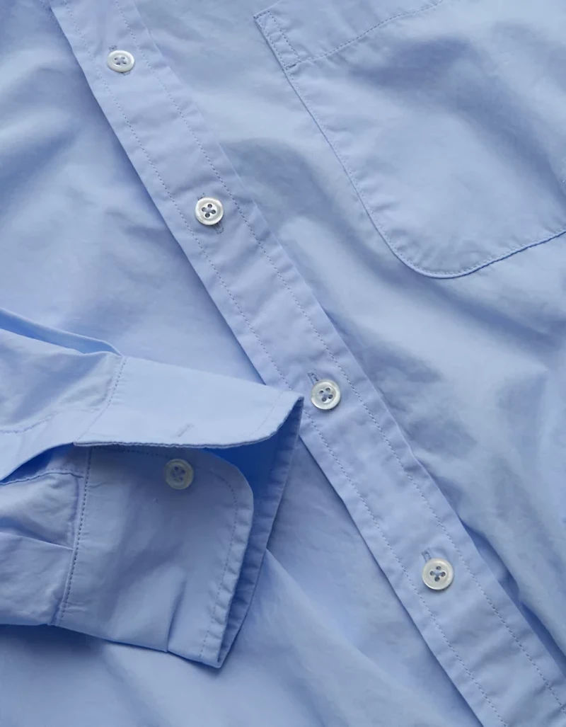 AE77 Premium Poplin Long-Sleeve Button-Up Bubble Shirt