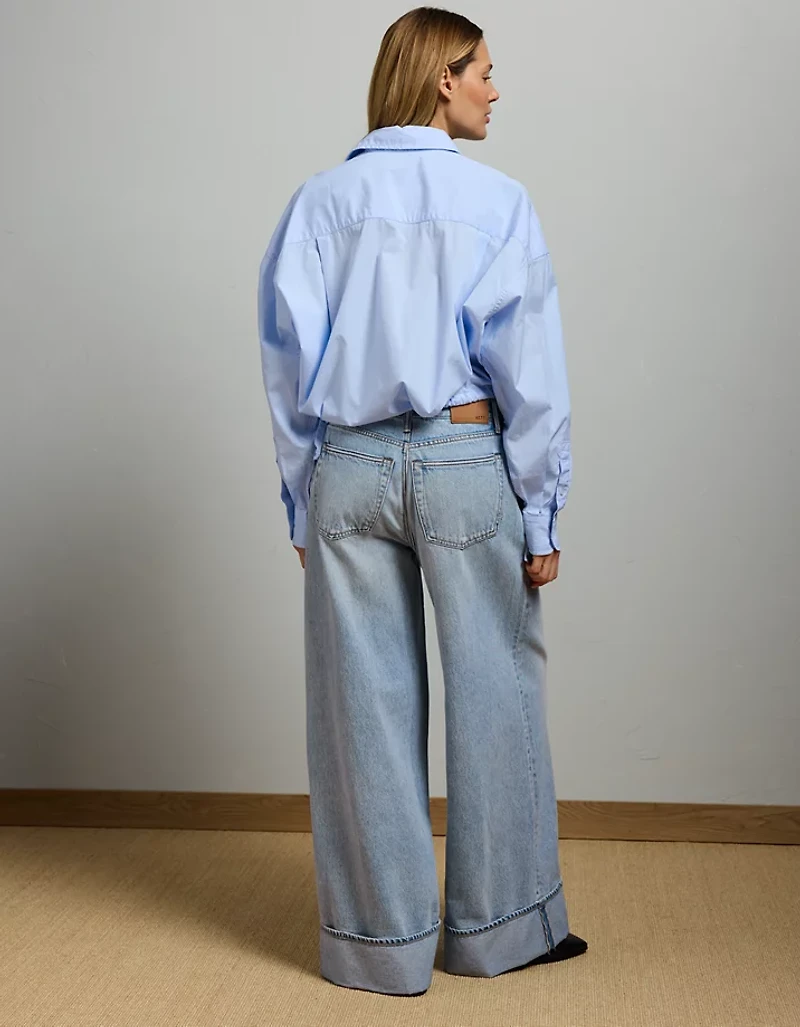 AE77 Premium Poplin Long-Sleeve Button-Up Bubble Shirt