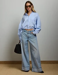 AE77 Premium Poplin Long-Sleeve Button-Up Bubble Shirt