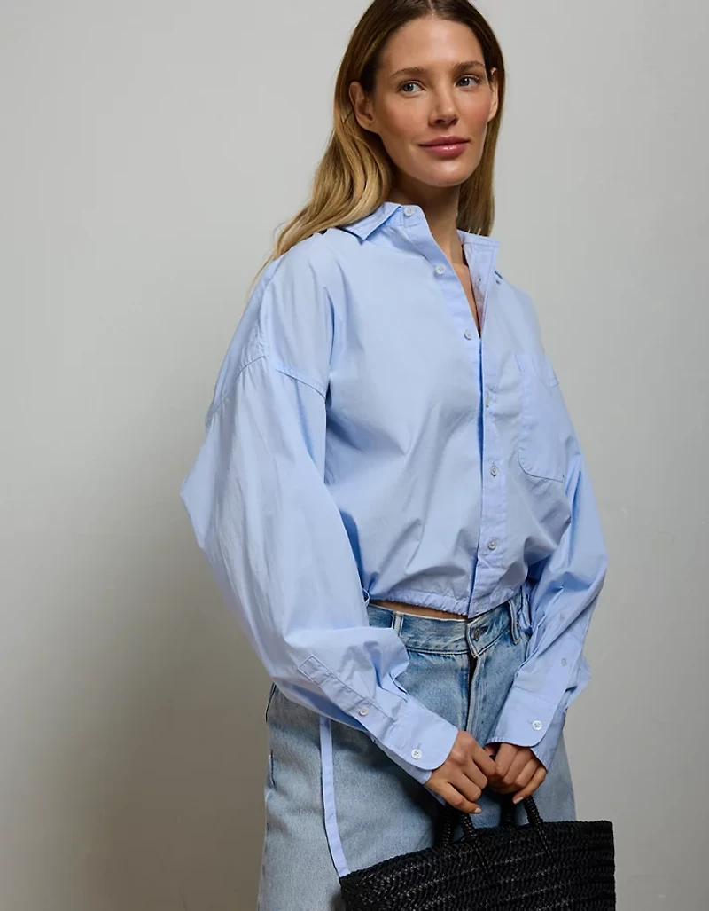 AE77 Premium Poplin Long-Sleeve Button-Up Bubble Shirt