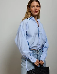 AE77 Premium Poplin Long-Sleeve Button-Up Bubble Shirt