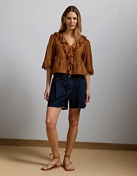 AE77 Premium Ruffle V-Neck Blouse