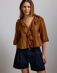 AE77 Premium Ruffle V-Neck Blouse