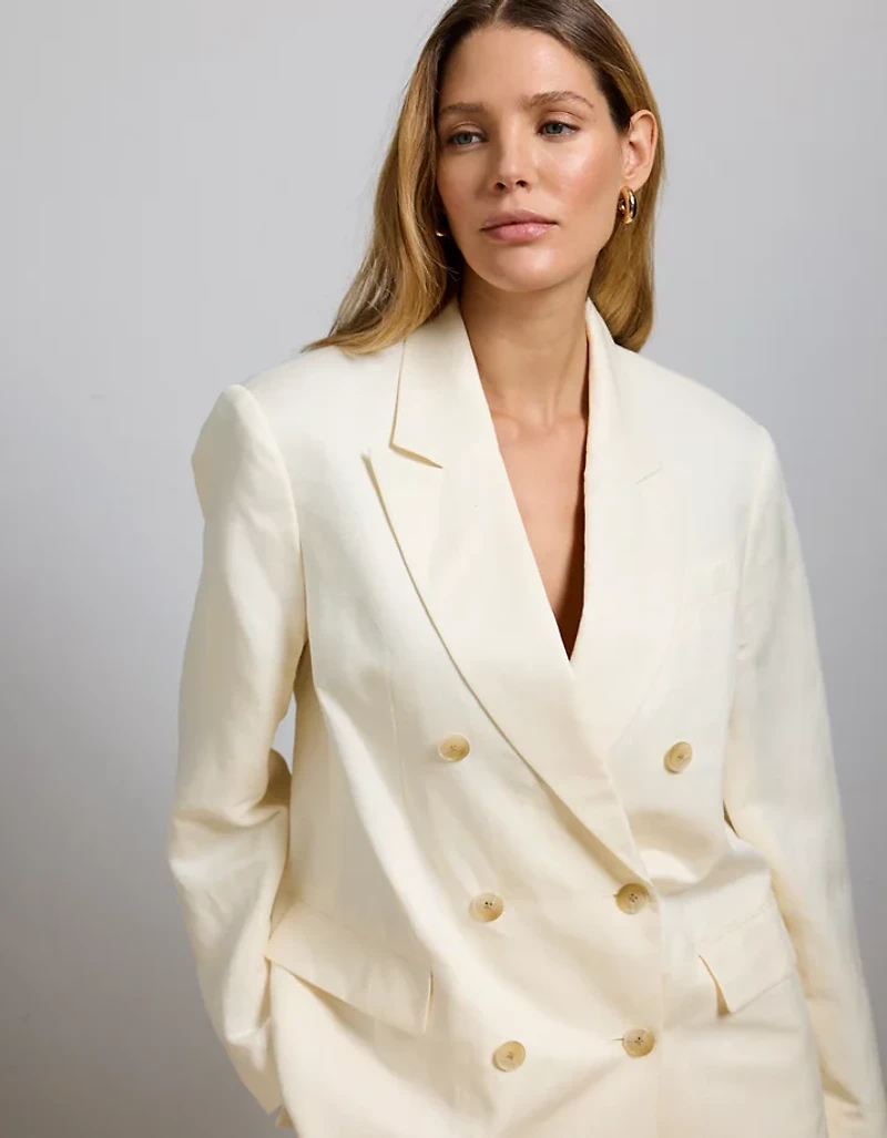 Blazer croisé en mélange de lin et soie haut gamme AE77