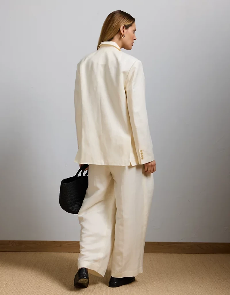 Blazer croisé en mélange de lin et soie haut gamme AE77