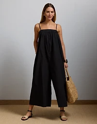 AE77 Premium Wide-Leg Cropped Poplin Jumpsuit