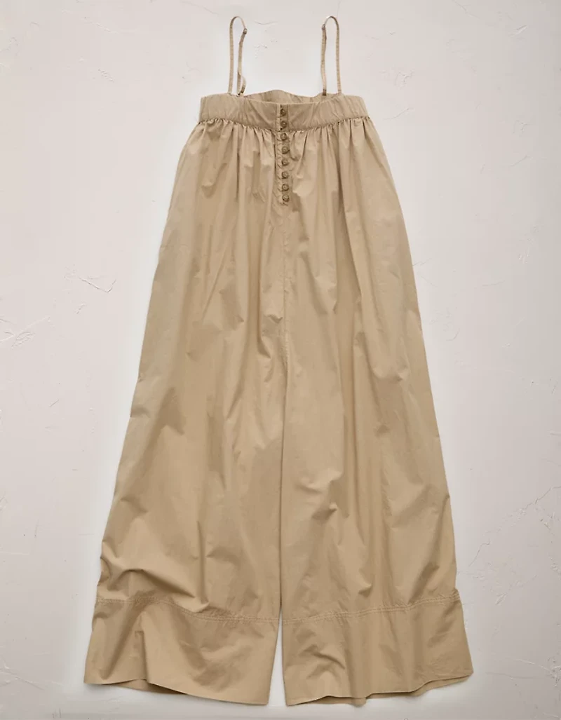 AE77 Premium Wide-Leg Cropped Poplin Jumpsuit