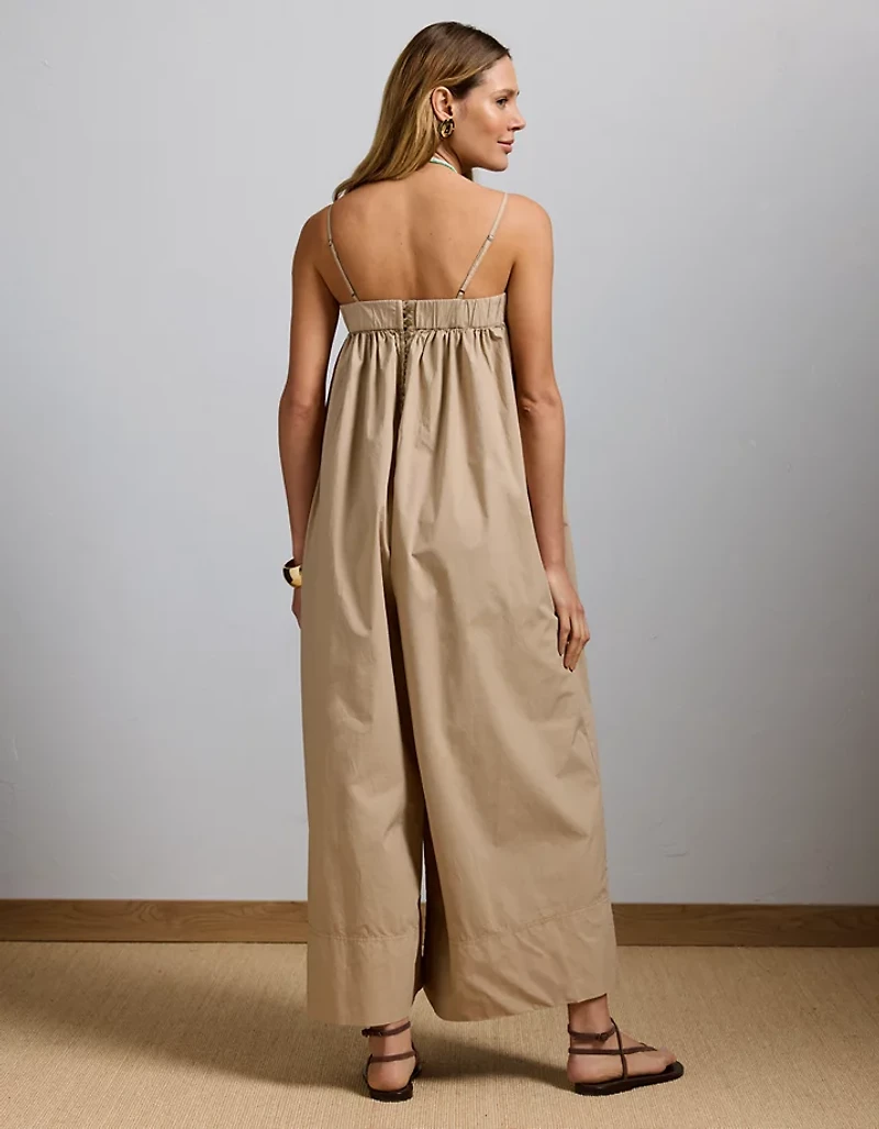AE77 Premium Wide-Leg Cropped Poplin Jumpsuit