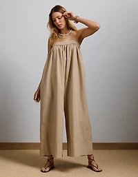 AE77 Premium Wide-Leg Cropped Poplin Jumpsuit