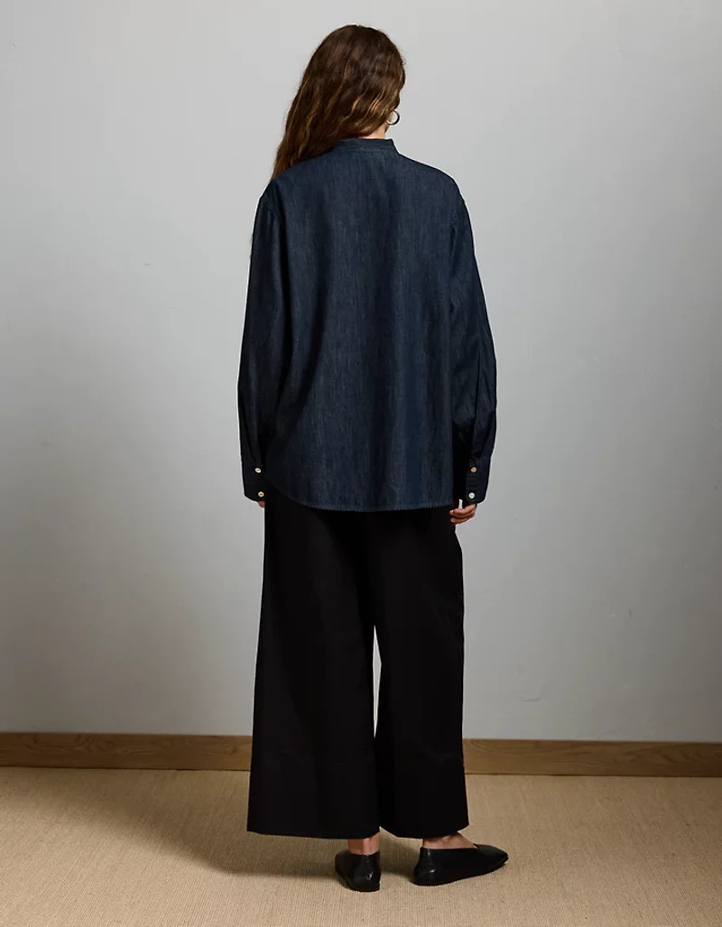 AE77 Premium Denim Bow Blouse