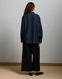 AE77 Premium Denim Bow Blouse