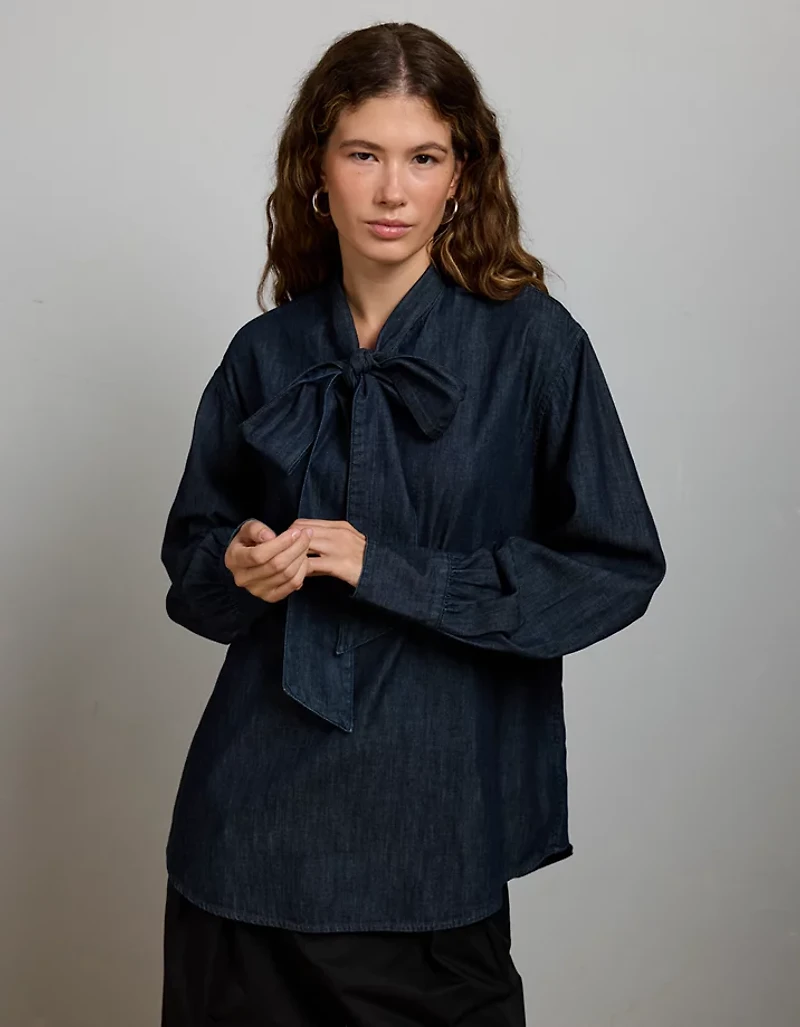 Blouse à boucle en denim haut de gamme AE77