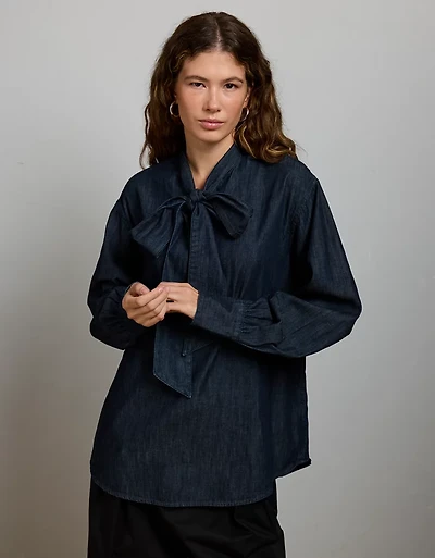 Blouse à boucle en denim haut de gamme AE77