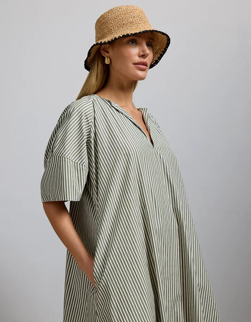 AE77 Premium Striped Poplin Maxi Dress