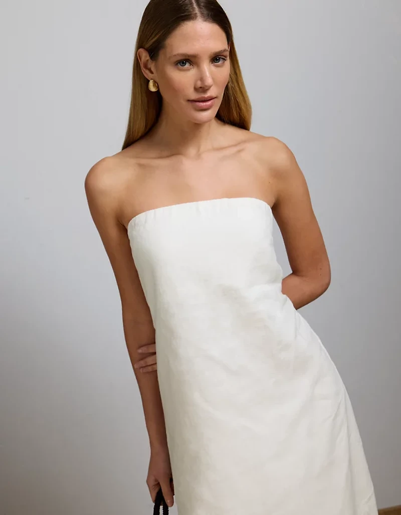 Robe mi-longue en lin sans bretelles haut de gamme AE77