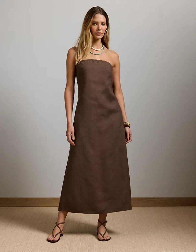 Robe mi-longue en lin sans bretelles haut de gamme AE77