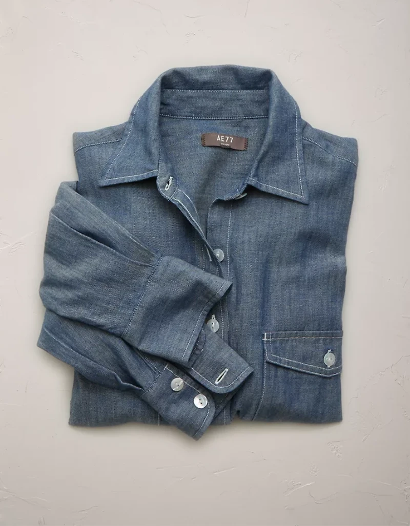 AE77 Oversized Denim Boyfriend Shirt