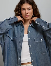 AE77 Oversized Denim Boyfriend Shirt