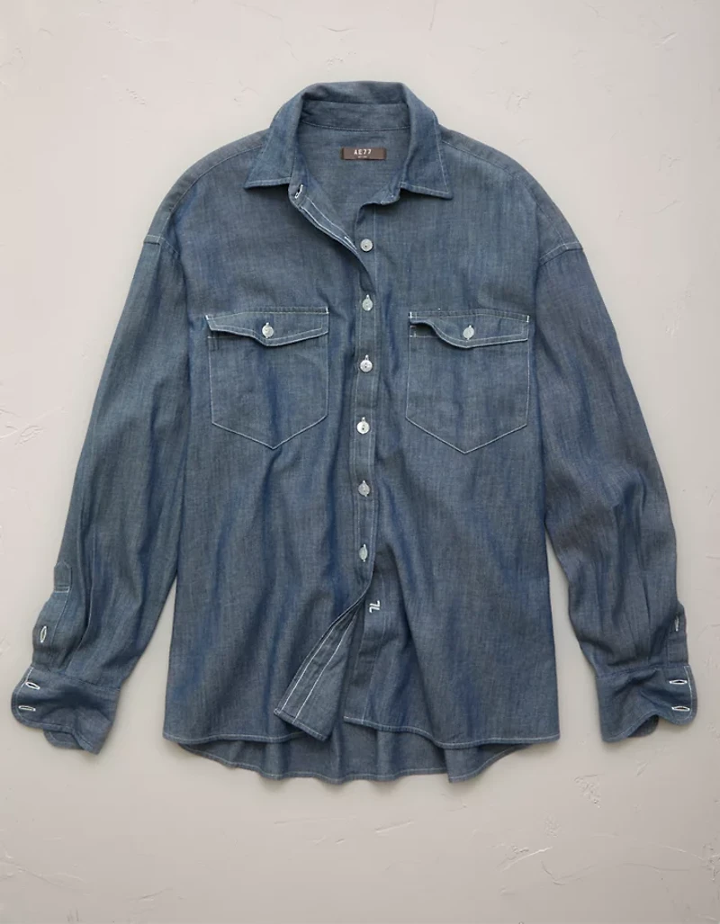 Chemisier petit ami surdimensionné en denim AE77