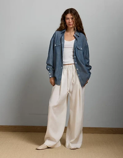 AE77 Oversized Denim Boyfriend Shirt