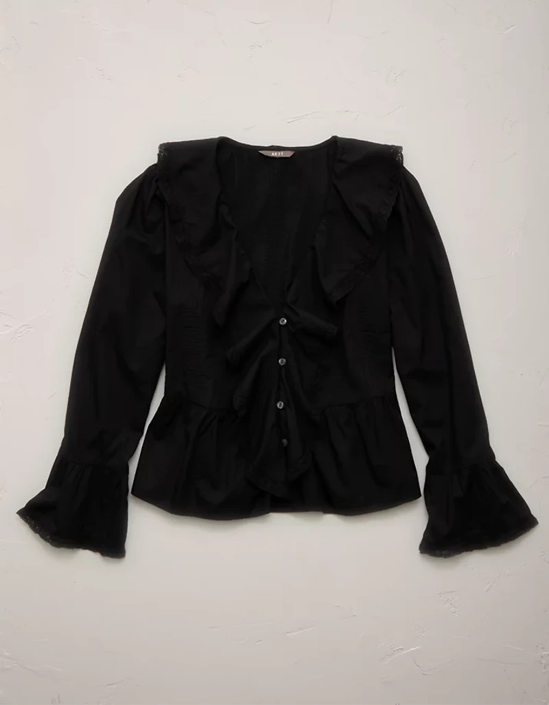 AE77 Ruffled V-Neck Blouse