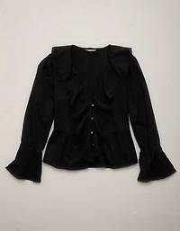 AE77 Ruffled V-Neck Blouse