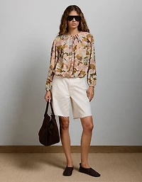 AE77 Premium Bubble-Hem Chiffon Blouse