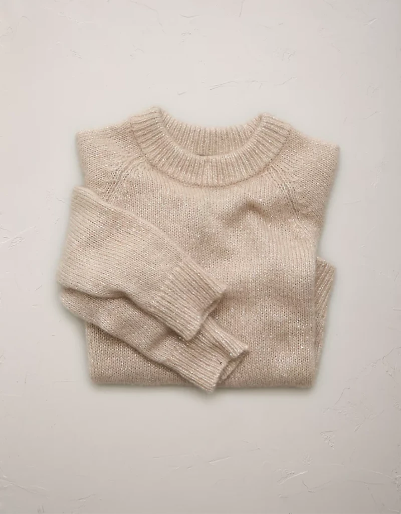 AE77 Sparkle Shrunken Crew Neck Sweater