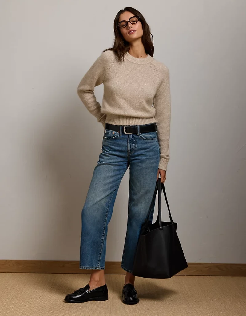 AE77 Sparkle Shrunken Crew Neck Sweater