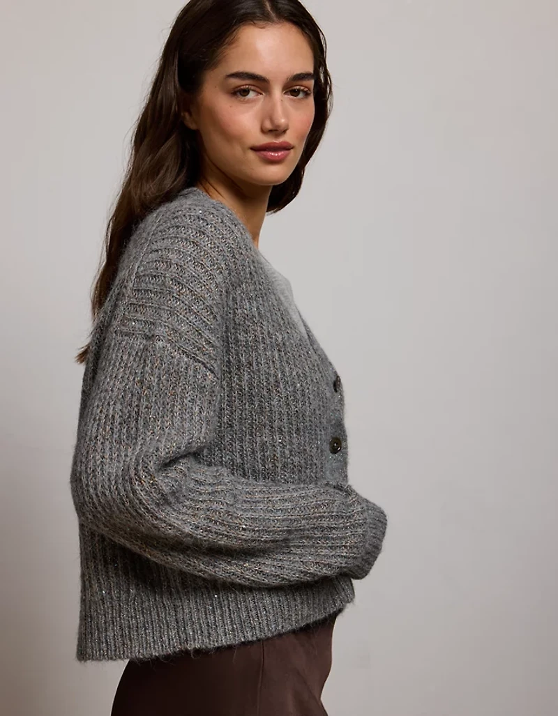 AE77 Shaker Stitch Cardigan Sweater