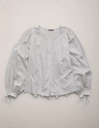 AE77 Balloon-Sleeve Button-Up Shirt