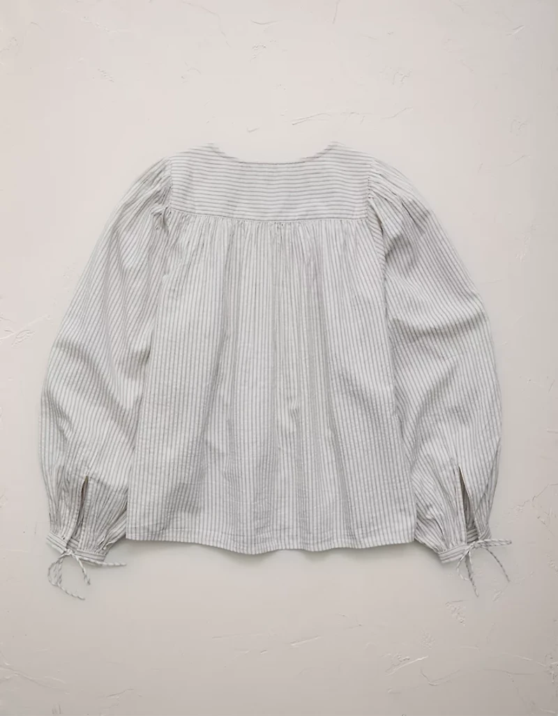 AE77 Balloon-Sleeve Button-Up Shirt