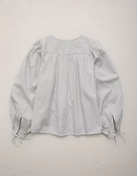 AE77 Balloon-Sleeve Button-Up Shirt