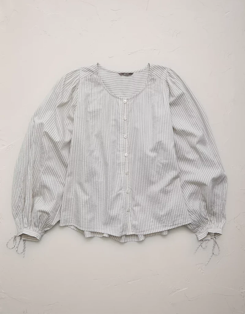 AE77 Balloon-Sleeve Button-Up Shirt