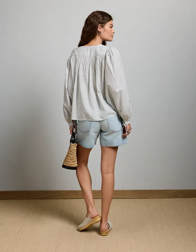 AE77 Balloon-Sleeve Button-Up Shirt