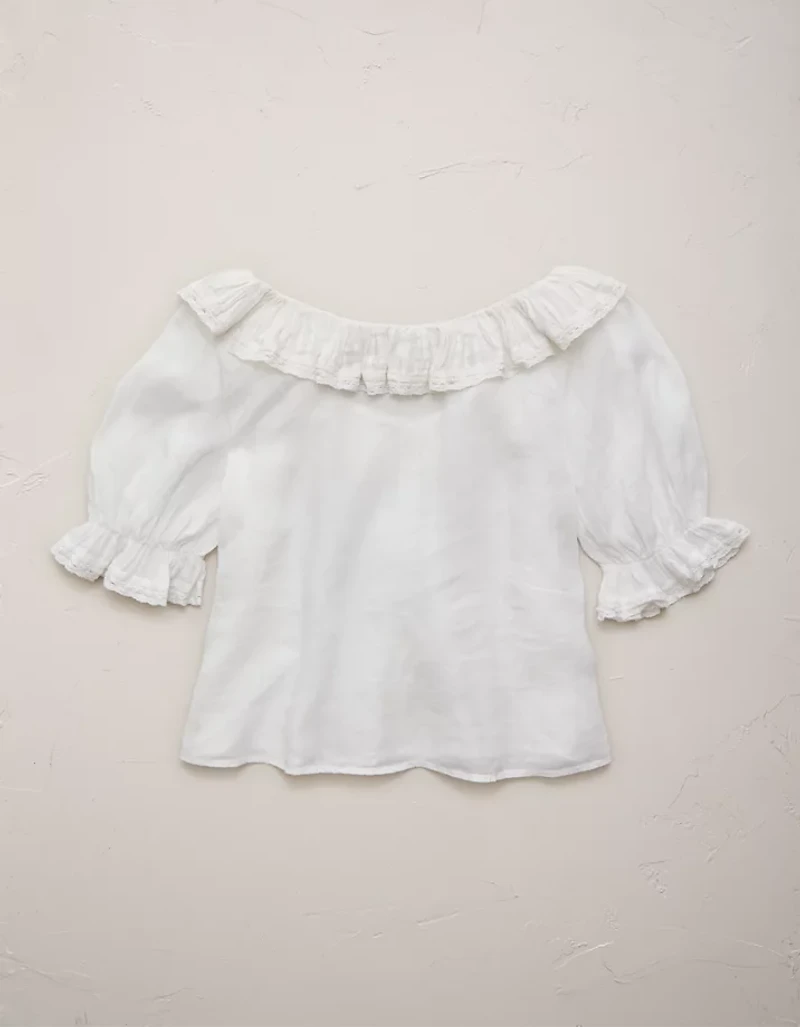 AE77 Ruffled-Neck Blouse