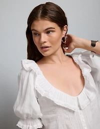 AE77 Ruffled-Neck Blouse