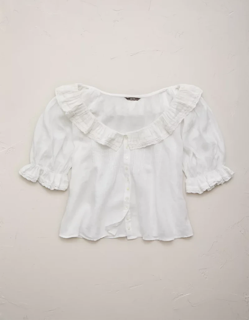 AE77 Ruffled-Neck Blouse