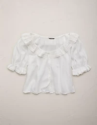 AE77 Ruffled-Neck Blouse
