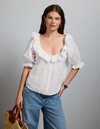 AE77 Ruffled-Neck Blouse