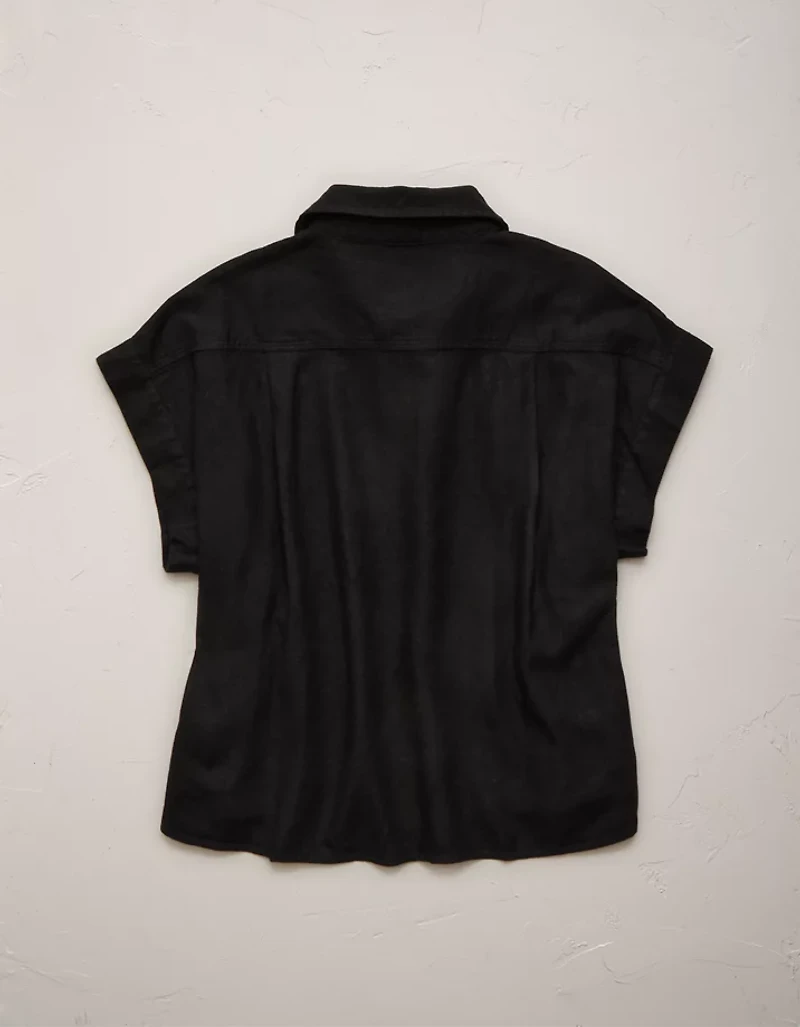 AE77 Boxy Cropped Linen-Blend Button-Up Shirt