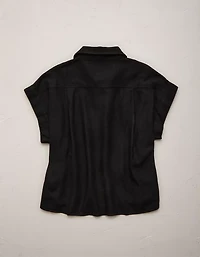 AE77 Boxy Cropped Linen-Blend Button-Up Shirt