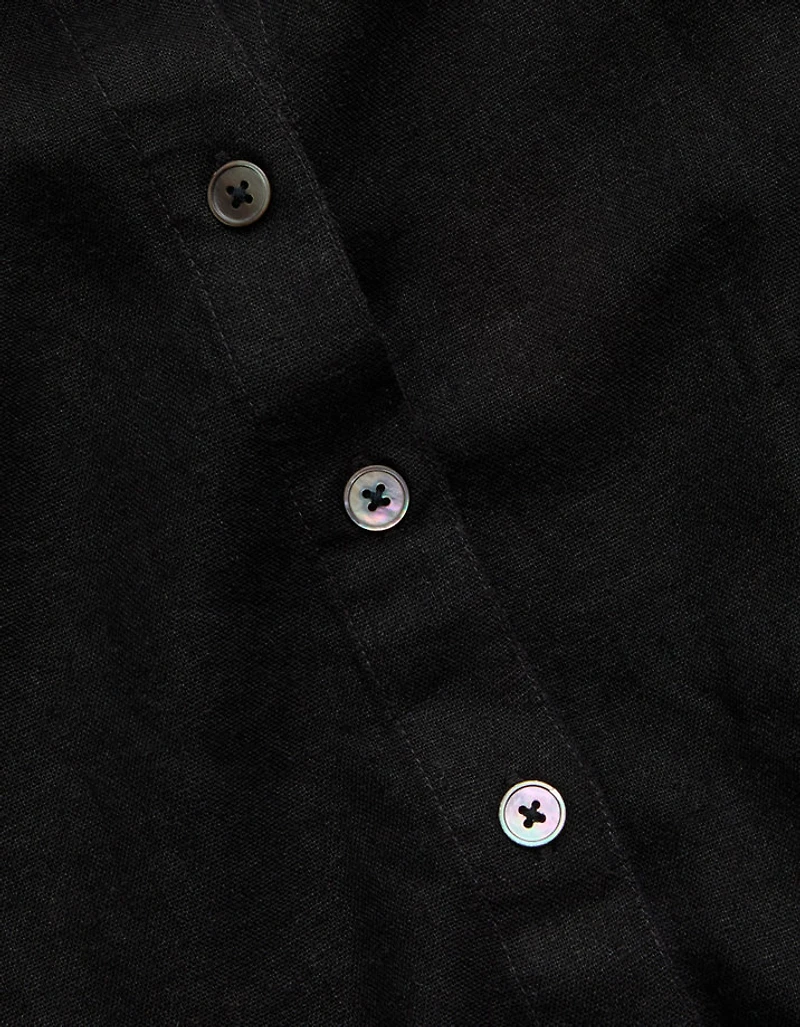 AE77 Boxy Cropped Linen-Blend Button-Up Shirt