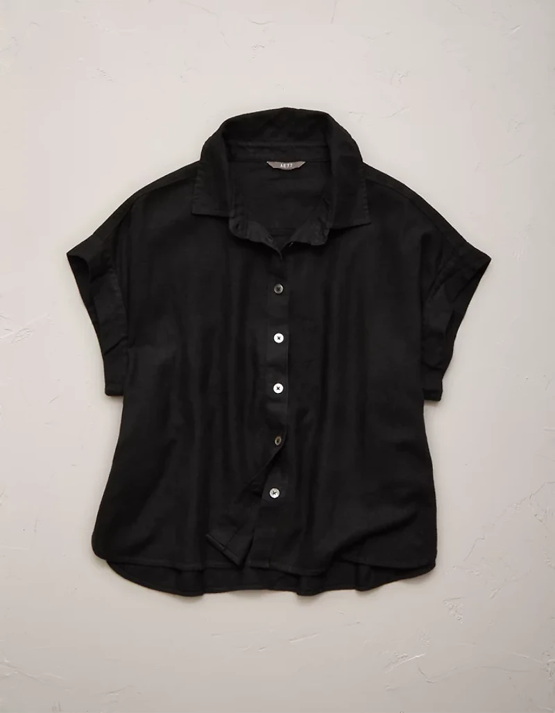 AE77 Boxy Cropped Linen-Blend Button-Up Shirt