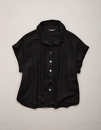 AE77 Boxy Cropped Linen-Blend Button-Up Shirt