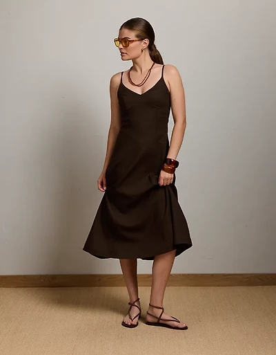 Robe à bretelles en mélange de lin AE77